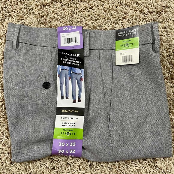 Haggar Men’s Non-Iron Straight Fit Performance Dress Pants Light Gray Size 30x32 - Picture 1 of 15